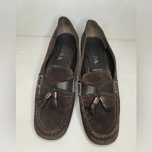 Prada Brown Suede Tassel Loafers
